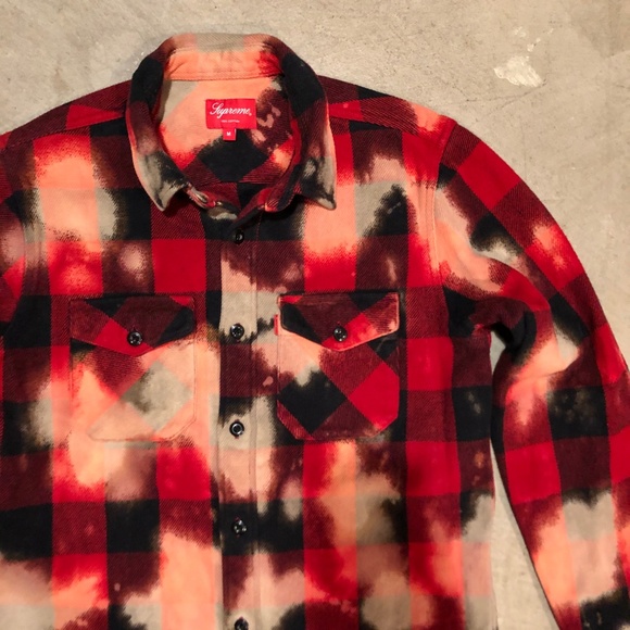 SOLD* Supreme Bleach Splatter Red Plaid Shirt - Picture 3 of 8